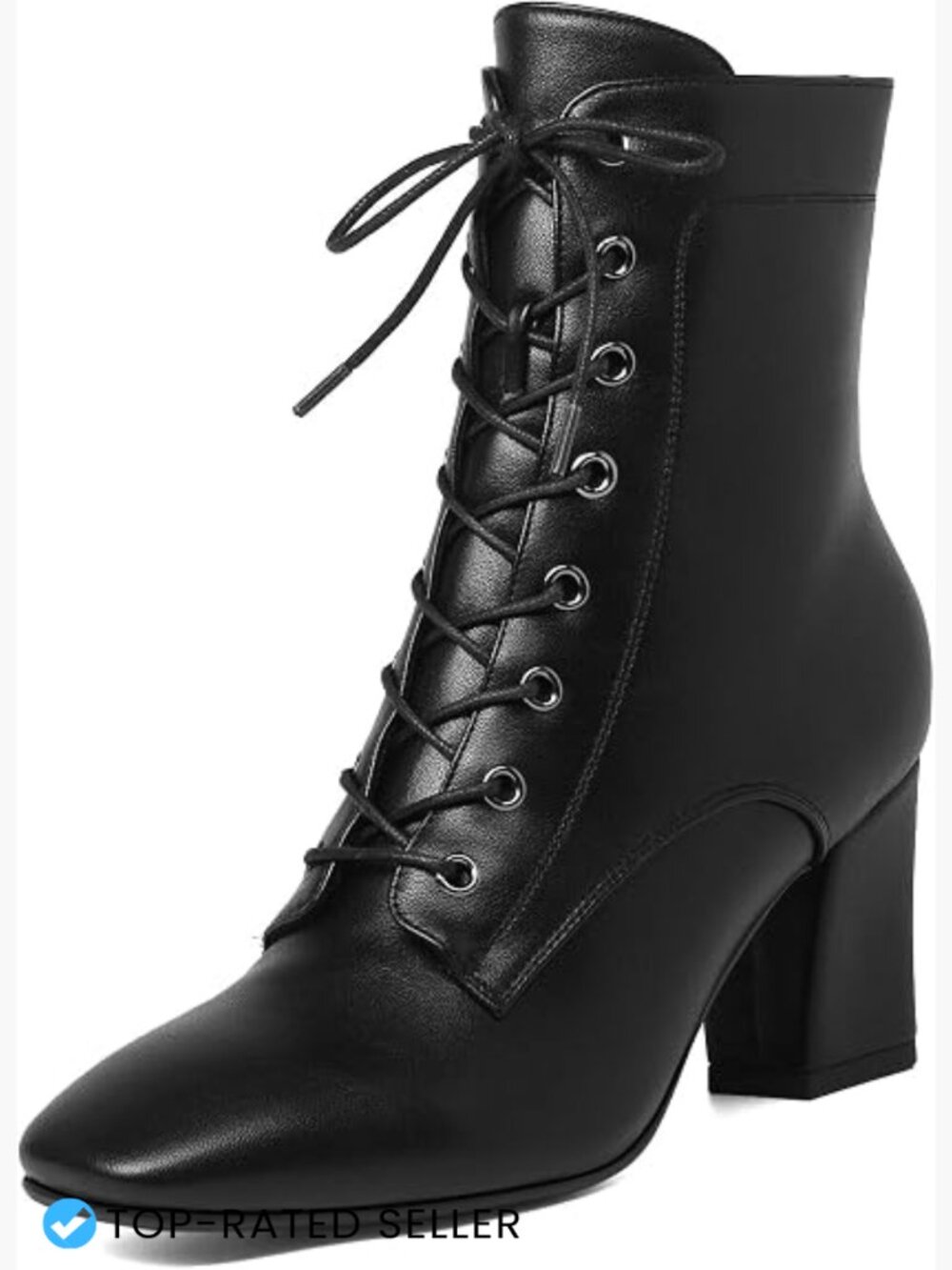 Square Toe Chunky Heel Ankle Boots Block High Heeled Lace Up Booties